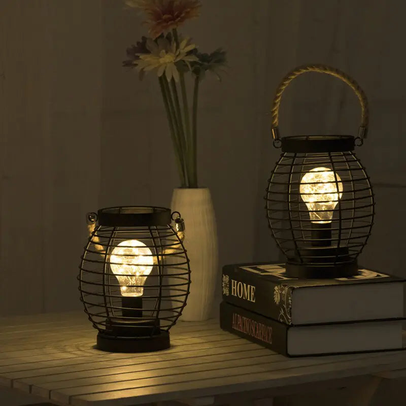 LED Iron Lantern Table Lamp