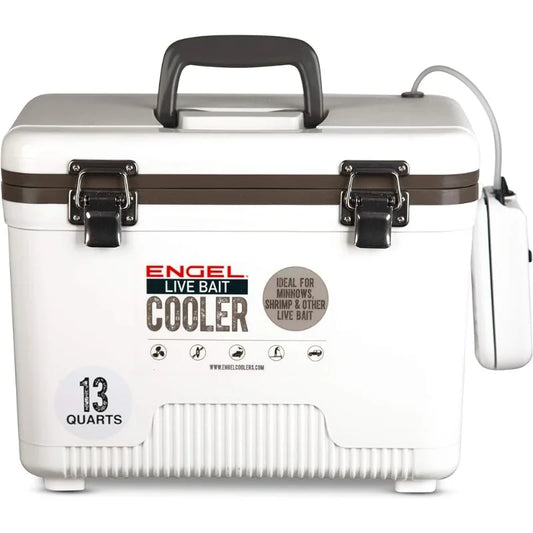 Engel 13qt Live Bait Cooler Box with 2-Speed Portable Aerator Pump.