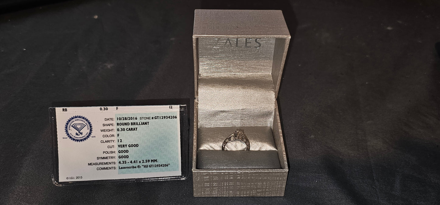 Zale's white gold diamond .30 carat wedding/engagement ring